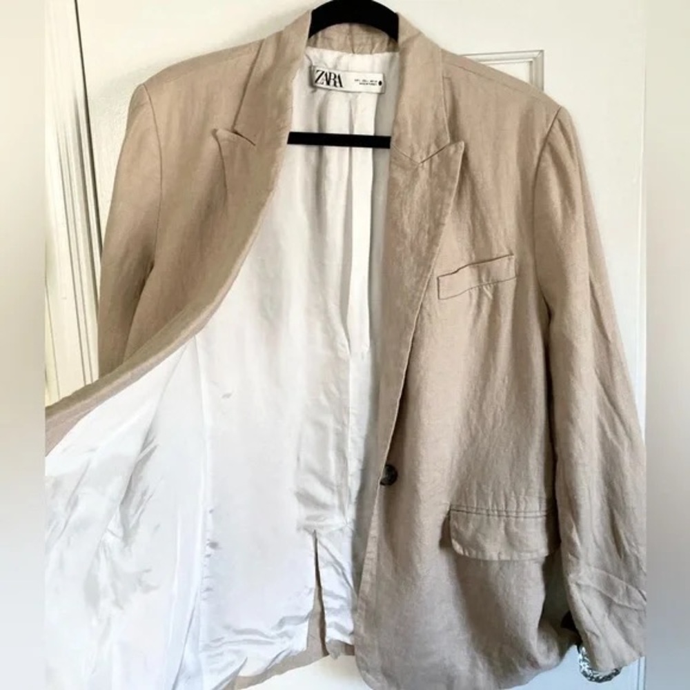 ZARA Beige Tailored Linen-Blend Blazer